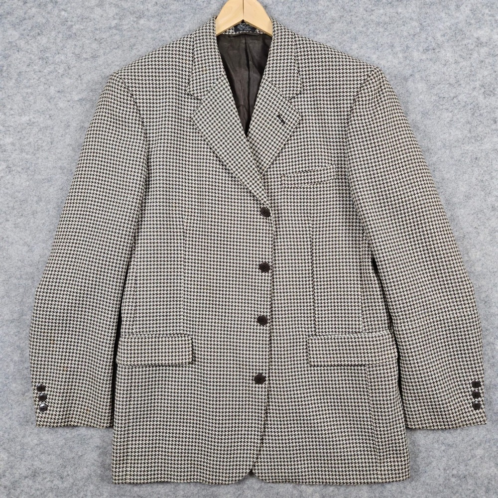Soho Collections Men's‎ Size 42L Houndstooth Blazer Sport Coat Brown White SPOTS